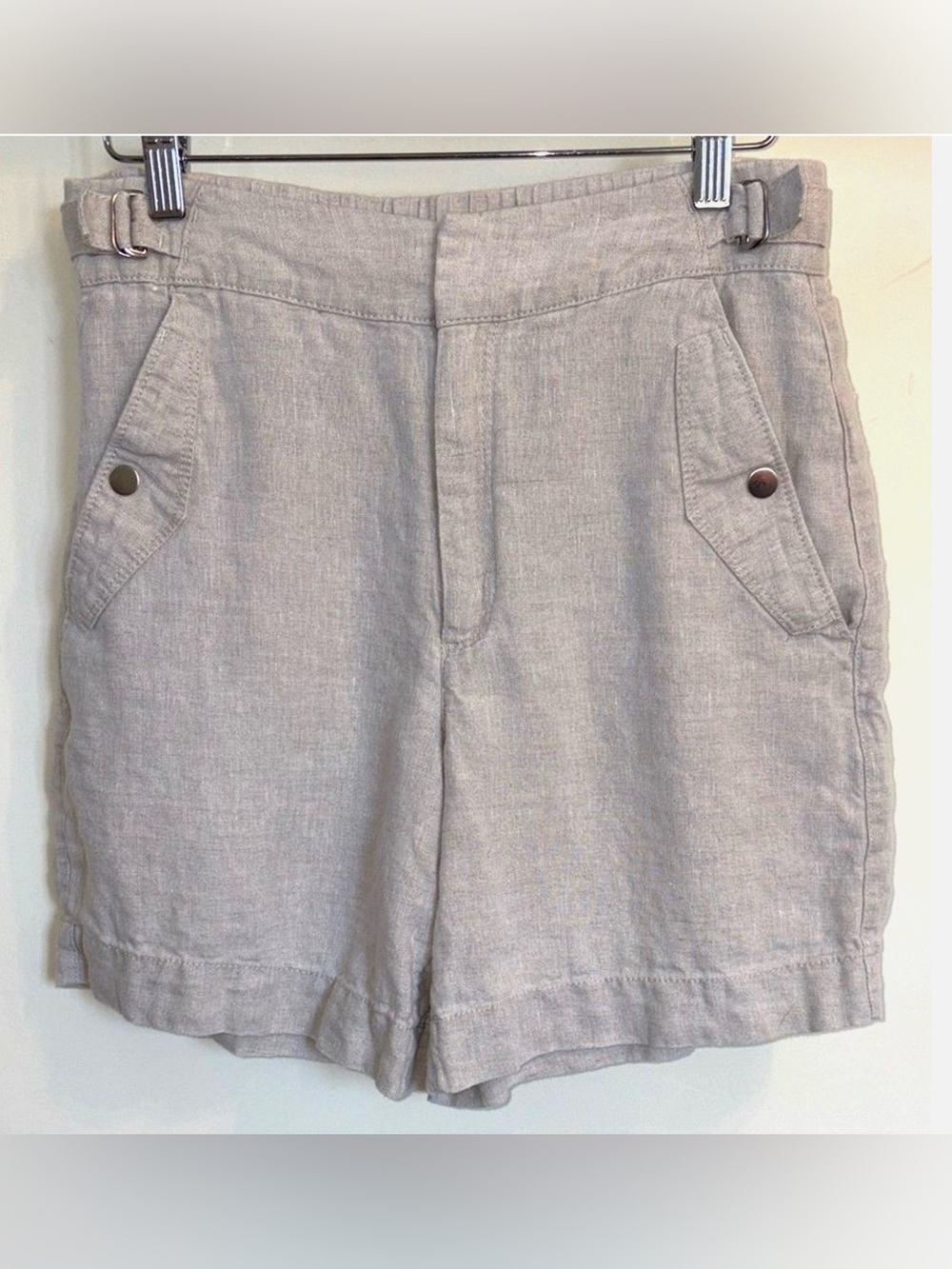 Athleta Linen Shorts Size 4 Beige Wheat Zip Front Utility Casual